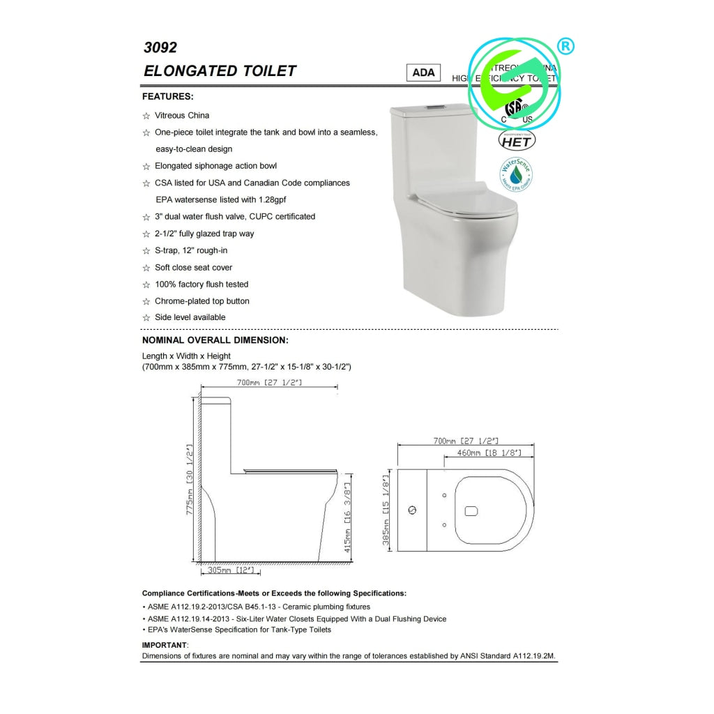 Elongated Toilet 3092