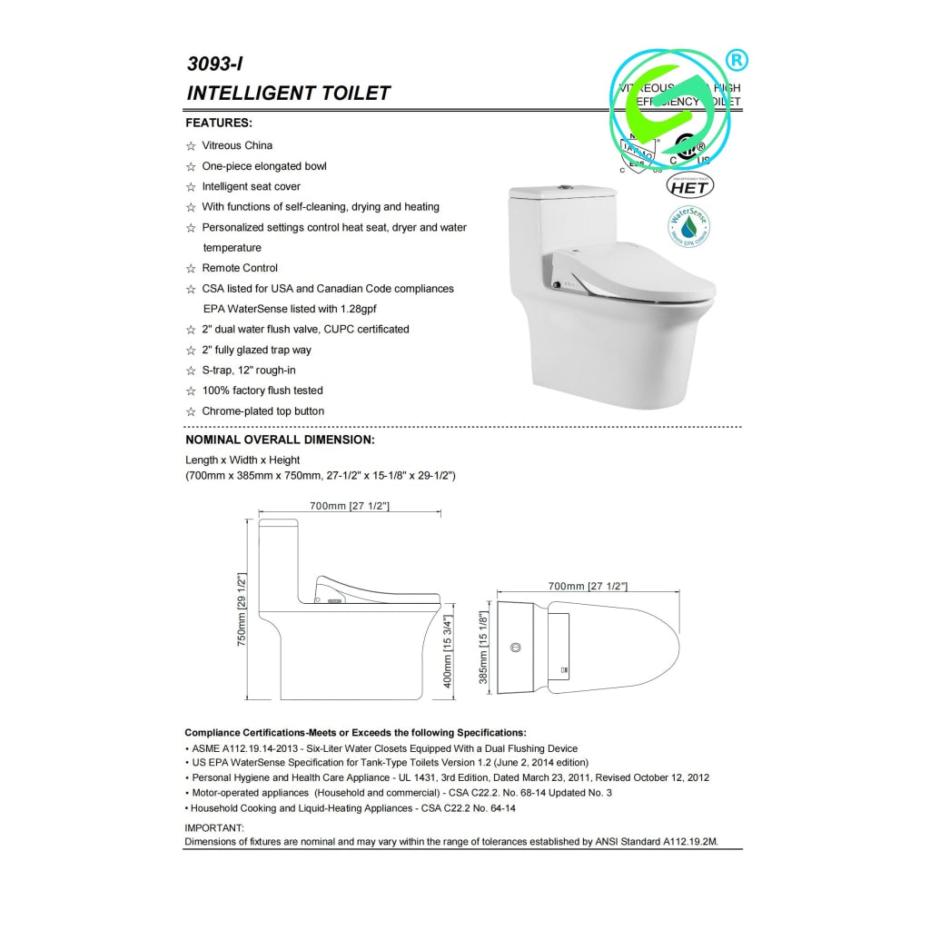 3093-I Intelligent Toilet